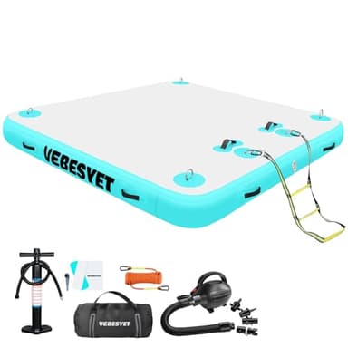 VEBESYET Inflatable Dock Floating Platform, 6ft x 5ft x 6" Multi-Person Inflatable Floating Dock Floats Island Raft for Lake Pool Beach Ocean