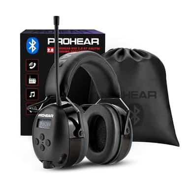 PROHEAR 033 Upgraded Bluetooth 5.4 Hearing Protection Headphones with FM/AM Radio, OSHA-Compliant 25dB NRR Safety Earmuffs, Rechargeable 48H Playtime for Mowing, Workshops and Snowblowing – Black