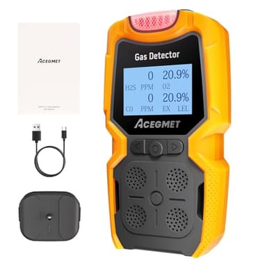 ACEGMET MG10 Gas Detector with Type-C Charging, 4 Gas Monitor Multi Gas Detector, Vibration, Visual and Audible Alarms, 14h Battery Life, for Work, Home, Orange