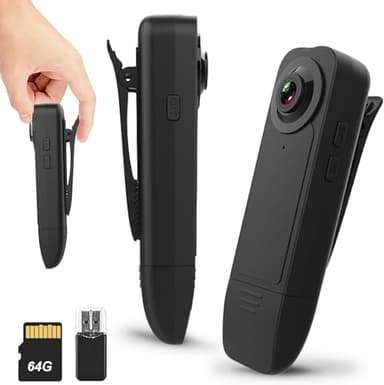 Vauvinmaic Mini Body Camera with Audio and Video Recording, 1080P Body Cam with 64G Card, Night Vision POV Cameras, Wearable Pocket Camera for Security Work Records Guard Traveling