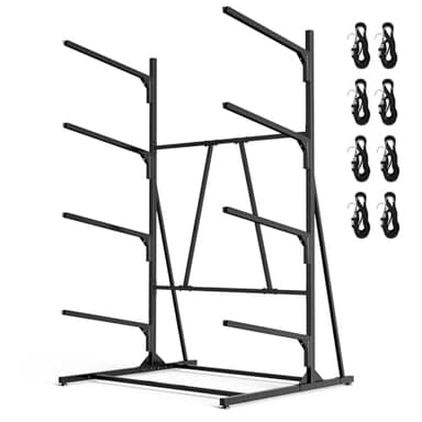 LXVOOEE Kayak Storage Rack, Heavy Duty Freestanding Kayak Rack for Garage and Outdoor Storage, Kayak Stand Adjustable for Kayak, Canoe, Surfboard and Paddle Board, 4-Layer