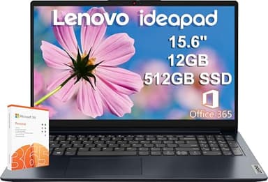 Lenovo IdeaPad 15.6" HD Laptop (12GB RAM, 512GB PCIe SSD, 1-Year Microsoft Office 365, Intel Celeron N4500) for Business, Students, Home, Numeric Keypad, Webcam, Wi-Fi 6, HDMI, Win 11 Home in S Mode