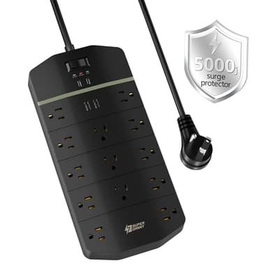 Power Strip,SUPERDANNY 5000 Joules Surge Protector with 13 AC Outlets 2 USB-A & 2 USB-C PD 20W Fast Charging Heavy Duty 14AWG/3C Industrial Grade Extension Cord for Workbench Home Office Black