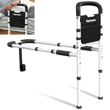 BigDolphin Bed Rails for Elderly Adults Safety - ASTM Approved Adjustable Bed Cane Supports 350LBS with Non-Slip Grip & Storage Pocket, Stable Bed Assist Rails for Seniors, Tool-Free