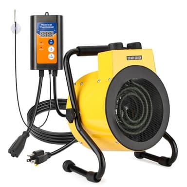 Noarixa Greenhouse Heater with Digital Thermostat, 1500W Green House Heater for Plants，Electric Grow Tent Heaters, Fast Heating with Overheat Protection, Space Heater for Flower Room, Yellow