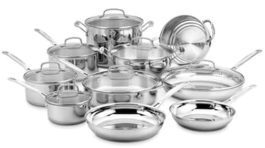 Cuisinart 17-Piece Stainless Steel Cookware Set, Chef's Classic Steel Collection with Pure Aluminum Core for Quick and Even Heat, Cool Grip Handles, Dishwasher Safe, 77-17N
