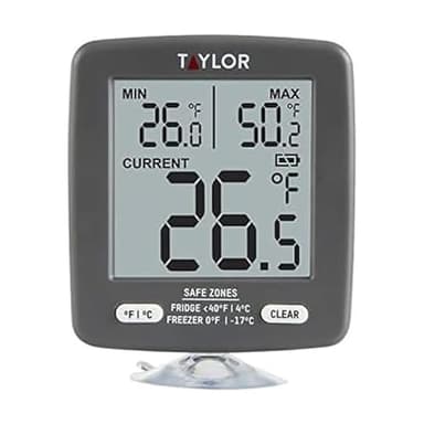 Taylor LCD Display Digital Kitchen Refrigerator/Freezer Kitchen Thermometer Min/Max on Display, 2 inch display, Gray, 1 Count (Pack of 1)