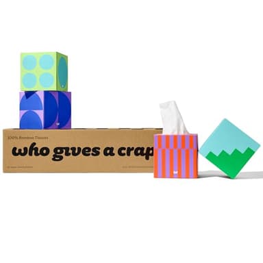 Who Gives a Crap Bamboo Tissues, Facial Tissue Cube Boxes, 100% Bamboo, 3 Ply, 12 Boxes, 65 Sheets per Box, Soft, Strong, and Sustainable, Eco Friendly With Plastic Free Packaging, 780 Total Tissues