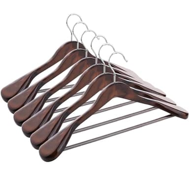 ABHENG Solid Wood Suit Hangers, 6 Pack, Coat Hangers with Non Slip Trouser Bar, 360° Swivel Hook, Heavy Duty Wide Hangers for Suit, Coat, Jacket, Trousers, Pants,17.3" W x 9" H, Dark Walnut AWY0406H