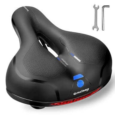 Gincleey Comfort Bike Seat for Women Men,Wide Bicycle Saddle Replacement Memory Foam Padded Soft Bike Cushion with Dual Shock Absorbing Universal Fit for Indoor/Outdoor Bikes with Reflect