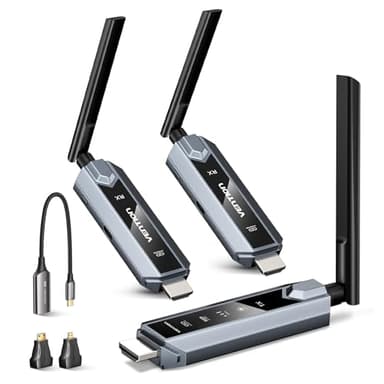 VENTION Wireless HDMI Transmitter and Receiver 656FT with LED Screen, Up to 6 RXs, Heat-Control, Plug & Play Wireless HDMI Extender Kit 4K Decode to Monitor from PC/Projector/TV Box(1TX+2RX)