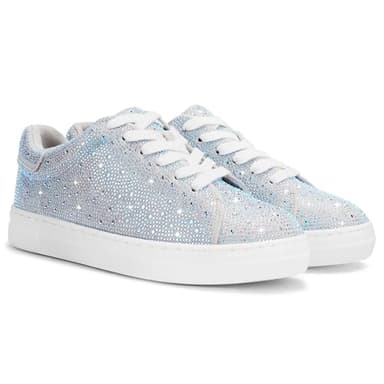 PARTY Women's Wedding Rhinestone Glitter Sneakers Low Top Platform Lace Up Comfortable Walking Shoes,Rhinestone,9