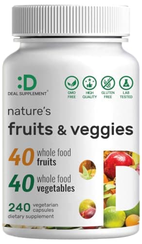 Nature’s Fruits & Veggies Supplement, 240 Veggie Capsules – 80 Whole Food Superfoods for Daily Balance – 40 Fruits with 40 Vegetables and Greens – Non-GMO, Gluten Free