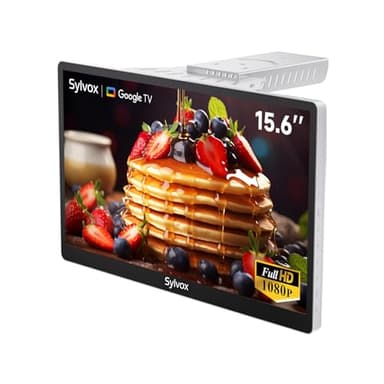 SYLVOX 15.6" Kitchen TV, 1080P FHD Under Cabinet TV with App Store, Voice Assistant, Chromecast, 12-Volt for Small Spaces, Kitchen, Bedroom, RV - Fits Tight Cabinets