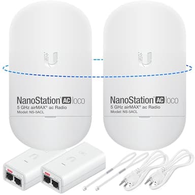 Wireless Bridge Ubiquiti LOCO5AC PRE-CONFIGURED, Bundle of 2 Ubiquiti Nanostation LOCO 5AC, Point to Point Outdoor WiFi Bridge, Plugh and Play, 5GHz, 450+Mbps, 10+km Link Range, Network Bridge