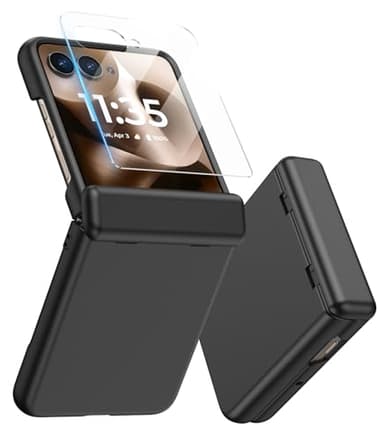 MAKAVO for Motorola Razr Ultra 2025 Case, Built-in Outer Screen Protector & Hinge Protector, Slim Fit Hard Full Body Shockproof Phone Cover for Moto Razr Ultra 2025, Black