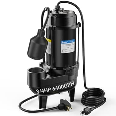 Acquaer Sewage Pump Submersible Water Pump with Automatic Float Switch, for Sump Basin, Residential Sewage, 3/4 HP 6400 GPH Sewage Pump 2'' NPT