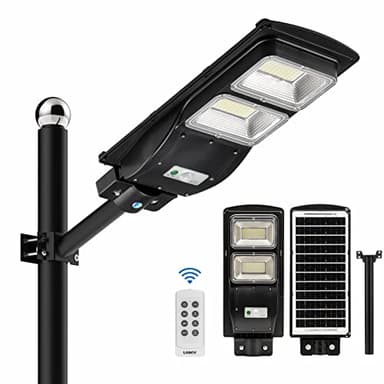 LANGY Upgraded Solar Street Light 12000 Lumens Outdoor,10000mAH Battery,120 LED Street Light Solar Powered with Remote Control, Dusk to Dawn Outdoor Lighting with Motion Sensor, Waterproof