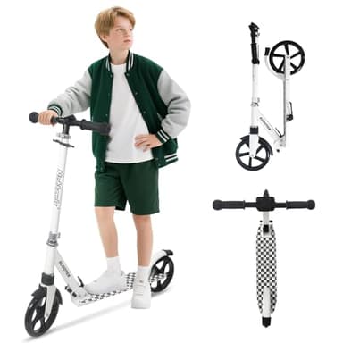Nattork Kick Scooter for Kids 6+ Years Teens Adults - 220LB Weight Capacity, Front Shock Absorber and Adjustable Handlebar - Smooth Ride with 8" Sturdy Wheels, Ideal for Outdoor Sports White
