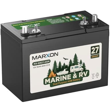 Group 27M Marine Battery Dual Purpose Marxon RV AGM Batteries 2X Deep Cycle 12V 92Ah 800CCA 175RC Trolling Motor Battery SLA Replacement Starting and Supply Power with 2pcs Terminal