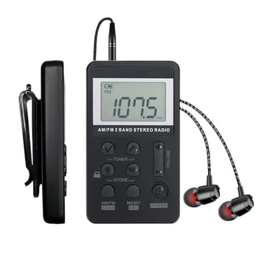 Portable AM/FM Pocket Radio with Digital Tuning LCD Display, SWDSTP Rechargeable Mini Radio with Stereo Earphone and Removable Belt Clip for Walking, Jogging