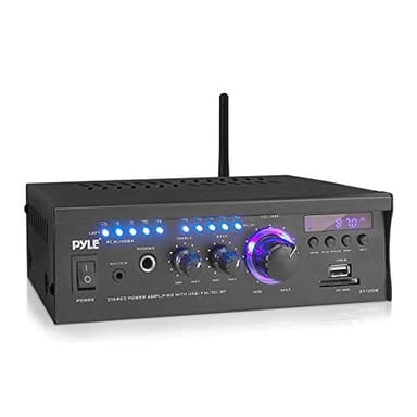 Pyle Home Power Amplifier with Bluetooth Wireless - 2 x 120 Watt Stereo Receiver w/ Blue LED Level Meter, AM/FM Radio, USB-A Input w/ MP3 Player, SD Card In, Aux, RCA, Headphone Jack - PCAU46BA