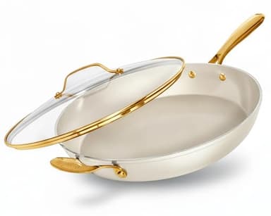 GOTHAM STEEL 14 Inch Nonstick Frying Pan with Lid, Large Ceramic Skillet for Family, Non Toxic PFOA PFOS PFAS Free, Oven & Dishwasher Safe 500°F, Even Heat Distribution, Cream