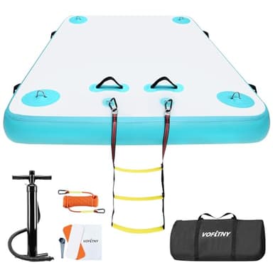 VOFiTNY Inflatable Floating Dock Air Platform Multi-Person Swim Water Mat with Rope Ladder, None-Slip Surface for Lake Beach (8ft x 6ft x 6in, Cyan)