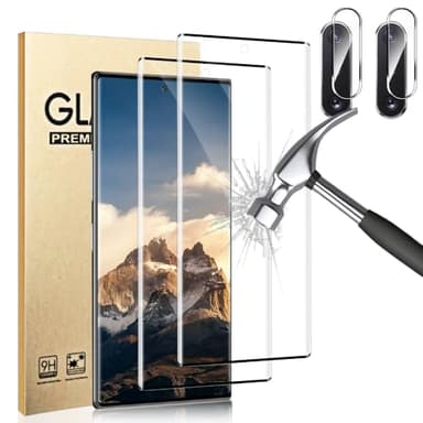 [2+2 Pack] for Note 10 Plus Screen Protector and Camera Lens Protector, Fingerprint Unlock, 9H Hardness Tempered Glass, Anti-Scratch, HD Clear Full Coverage, Bubble-Free, for Note 10 Plus 6.8 Inch