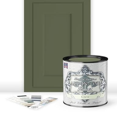 Heirloom Traditions ALL-IN-ONE Paint, Crete (olive green), Quart - Durable cabinet and furniture paint. Built in primer and top coat, no sanding needed. Includes our 30 featured color card.