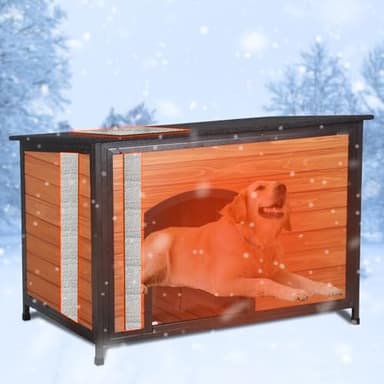 FunXplore Dog House Outdoor Insulated 43.3" L Large Dog Kennel 6 Sides All-Round Foam Winter Weatherproof for Small Medium Large Dogs with Strong Metal Chew Proof Frame