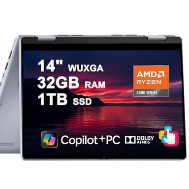 Dell Inspiron 14 7445 2-in-1 Laptop 14" WUXGA Comfortview Touchscreen AMD 6-core Ryzen 5 8640HS (>i7-1355U) 32GB RAM 1TB SSD Backlit for Creator Business Professional Work Win11 w/Copilot AI