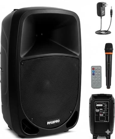 Pyle PSBT105A - 1000W Portable Bluetooth PA Speaker, 10'' Subwoofer, UHF Wireless Mic, MP3/USB/SD, Rechargeable Battery, LED Battery Indicator Lights, Black
