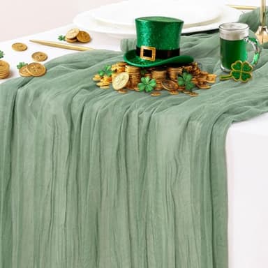 Socomi Sage Green Cheesecloth Table Runner Easter Spring Boho Rustic Farmhouse Gauze 120 inch 10FT Cheese Cloth Runner for Wedding Party Baby Shower Birthday Home Decor Holiday Decorations