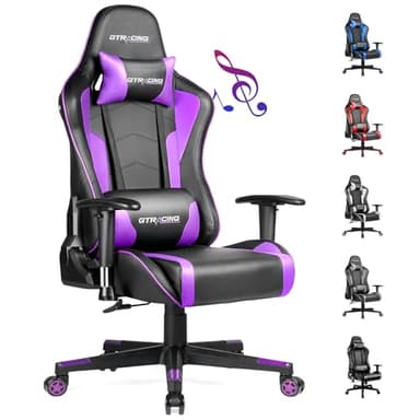 GTPLAYER Gaming Chair with Speakers,Video Game Chair Bluetooth Music with Lumbar Support, Ergonomic Comfortable Office Computer Chair for Adults, Adjustable Reclining Chair, 360° Swivel, Light Purple