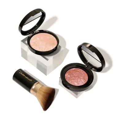 LAURA GELLER NEW YORK Blush-n-Glow Kit (3 PC): Baked Balance-N-Glow Illuminating Powder Foundation, Porcelain + Retractable Kabuki Brush + Baked Blush-N-Brighten, Pink Grapefruit