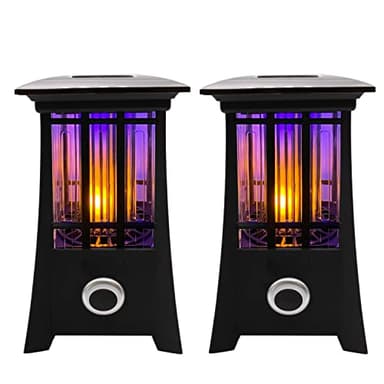 PIC Solar Bug Zapper, Cordless Patio Lantern, 600V Zapping Grid, 2 In 1 Light Mode with LED Flame Effect, Wide 1/2 Acre Coverage, Weatherproof, Auto On/Off, Showstopping Fly Trap Design, Pack of 2