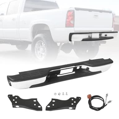 Rear Step Bumper Assembly Replacement For Chevy Chevrolet Silverado GMC Sierra 1500 2500 Classic 1999-2007 Truck Chrome Steel Back Step Bumper Replace GM1191119 15738017 15705674