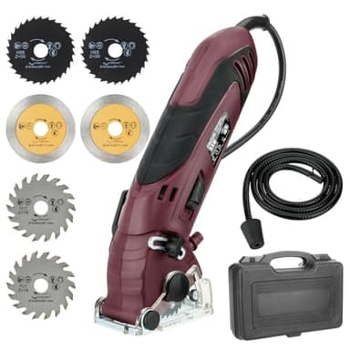 BRZOXIN Mini Circular Saw Set, Handheld Circular Saw Corded 3400RMP 400W 110V Max Cutting Depth ½ Inch/12mm w/6 Blades, Multifunction Compact Circular Saw for Wood Drywall Tile Soft Metal PVC Pipe