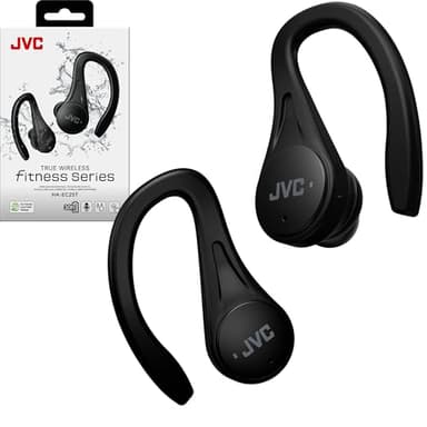 JVC Sport True Wireless Earbuds Headphones, Lightweight and Compact, Long Battery Life (up to 30 Hours), Sound with Neodymium Magnet Driver, Water Resistance (IPX5) - HAEC25TB (Black), Small