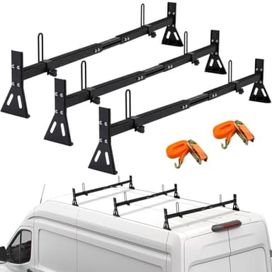 CIRONBOW 3 Bars Van Ladder Roof Racks Fit for 1996-up Chevy Express 1500 2500 3500, Ford e150, e250, e350, GMC Savana, fit Vans Without Rain Gutter, Adjustable Length 49''-59''