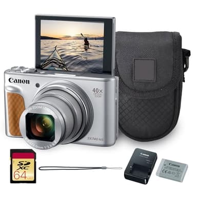 Canon PowerShot SX740 HS Digital Camera (Silver) – 20.3MP, 40x Optical Zoom, 4K UHD Video, Wi-Fi & Bluetooth, Compact Travel Point & Shoot (2956C001) + Bag + 64GB Memory Card
