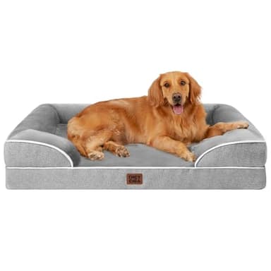 EHEYCIGA Orthopedic Dog Beds Large Sized Dog, Waterproof Memory Foam Pet Bed with Sides, Non-Slip Bottom Large Pet Bed with Washable Removable Cover, Grey