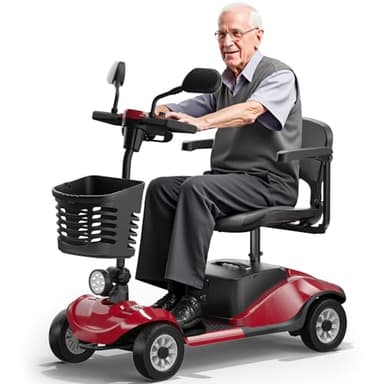 4 Wheel Powered Mobility Scooter for Seniors&Adults, 15 Miles Range, Foldable Powered Electric Mobility Scooter, 250W Removable Battery with Shopping Basket and Rearview Mirror, 330 lb Capacity(Red)
