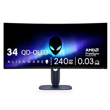 Alienware 34 240Hz QD-OLED Curved Gaming Monitor - AW3425DW - 34.2-inch WQHD (3440 x 1440) 240Hz 0.03ms Display, 1800R Curve, AMD FreeSync Premium Pro, VESA AdaptiveSync, VESA DisplayHDR TrueBlack 400