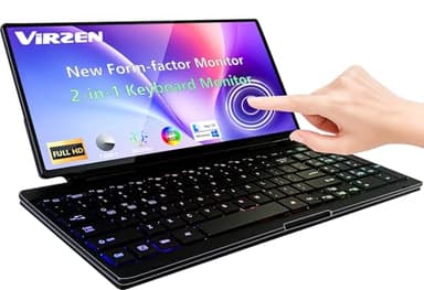 Virzen Portable Touchscreen Monitor with Silent Keyboard 12.8-inch Ultra-Slim Stretched Bar Screen Folding FHD 120% sRGB, USB-A/C Compatible Screen for Computers, Laptops, Mini PCs, Console