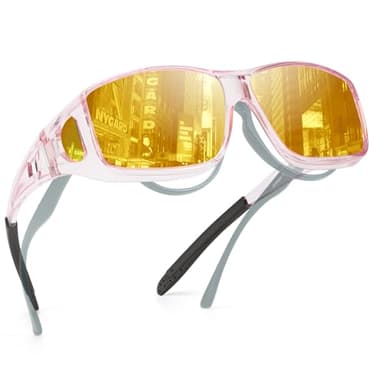 TJUTR Night Vision Driving Glasses Fit Over Glasses for Men Women, Anti Glare Polarized Nighttime Eyeglasses Yellow Lens