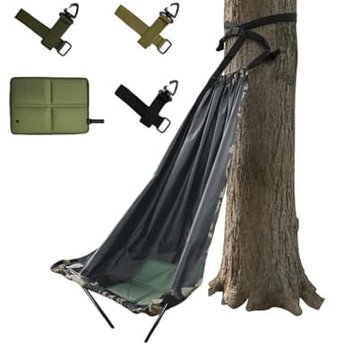 Foxellent Ultralight Low Down Hunting Tree Seat - Portable Tree Hammock Chair for Deer Hunting - 330lbs Capacity Silent Suspension Seat - Includes 2 Aluminum Poles & Camo Carry Bag (2 lbs)
