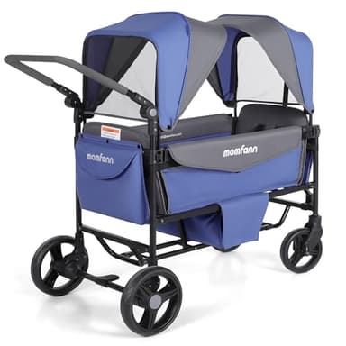 MOMFANN Stroller Wagon for 2 Kids,Foldable Wagon Stroller with Canopy, All-Terrain Parent Organizer, Adjustable Handle & Pull Bar Baby Wagon for Infants and Toddlers, Lavender Blue