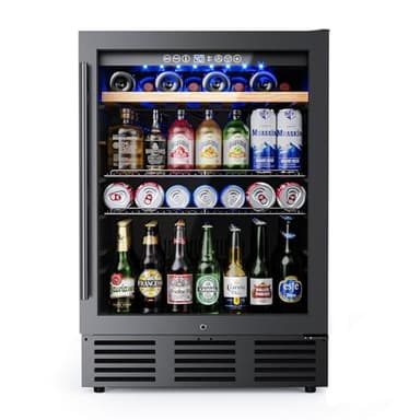 ICEVIVAL 24 In Beverage Refrigerator, 112 Cans & 8 Bottles Wine Fridge with Double-Layer Glass Door, Built-In or Freestanding Wine and Beverage Refrigerator, Under Counter Fridge for Home/Bar/Cafe